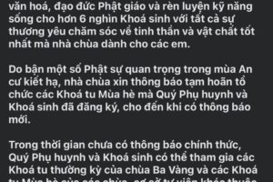 Chùa Ba Vàng thông báo tạm dừng tổ chức khóa tu mùa hè 2024