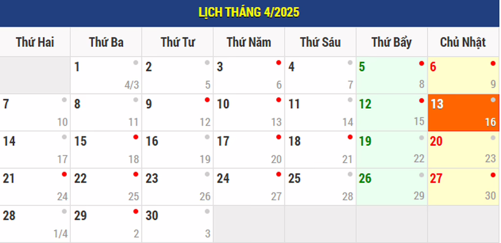 Vì sao lịch tháng 4/1975 trùng khớp với lịch tháng 4/2025?