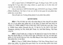 Thu hồi giấy công bố 18 sản phẩm Abbott Healthcare Việt Nam